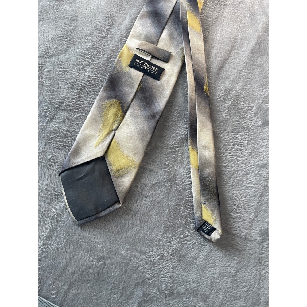 Rochester Tie, Silk, Abstract, Cream, Gray,‎ Gold, Mens, Made in Italy - Picture 5 of 8